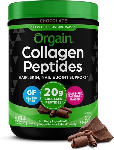 Orgain - Polvo de péptidos de colágeno hidrolizado para mujeres y hombres, chocolate, 20g de colágeno alimentado con pasto - Suplemento de apoyo