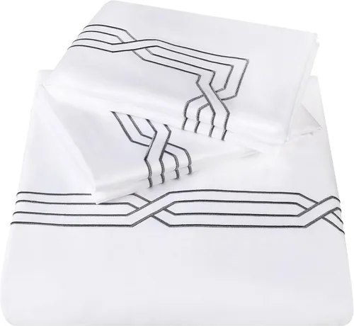 Miniatura 2 de Superior Juego de funda de edredón bordada de 3 piezas de algodón egipcio de 1200 hilos, 1 funda de edredón, 2 fundas de almohada, decoración