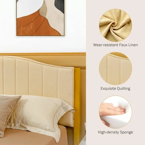 Miniatura 4 de Giantex Base de cama tapizada de tamaño matrimonial, base de cama moderna con cabecera acolchada, base de colchón con soporte de listones de madera