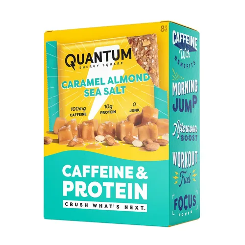 Quantum Energy Square: Barra de energía con cafeína y 10g de proteína. Delicioso snack saludable para llevar. (Vegano, sin gluten, sin soja, sin
