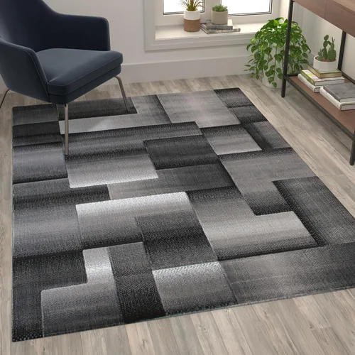 Miniatura 10 de Flash Furniture Elio Collection - Alfombra de área con patrón de bloques de color, alfombra de olefina azul de pelo alto, alfombra de área de 2 x 3