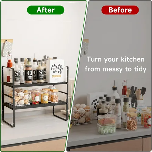 Miniatura 5 de Estante organizador de gabinete de cocina expandible, estante de metal resistente para especias apilable, estante de almacenamiento para gabinete