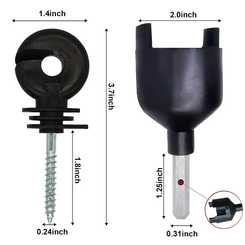 Miniatura 2 de 25 piezas de aislador eléctrico negro para valla, poste de anillo, aislador autorroscante, aislador de poste de madera que ahorra mano de obra y 1