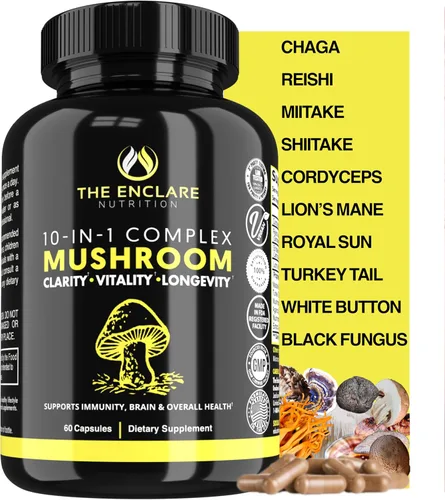 Miniatura 2 de THE ENCLARE NUTRITION Suplemento de hongos Complejo 10 en 1 Apoyo Inmunológico Melena de Leones, Reishi, Cola de Pavo, Cordyceps, Chaga, Maitake