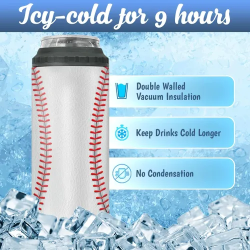 Miniatura 2 de winorax Vaso de béisbol 4 en 1, enfriador de latas de béisbol de acero inoxidable, vasos aislados para café, taza de viaje con tapa, vasos de regalo