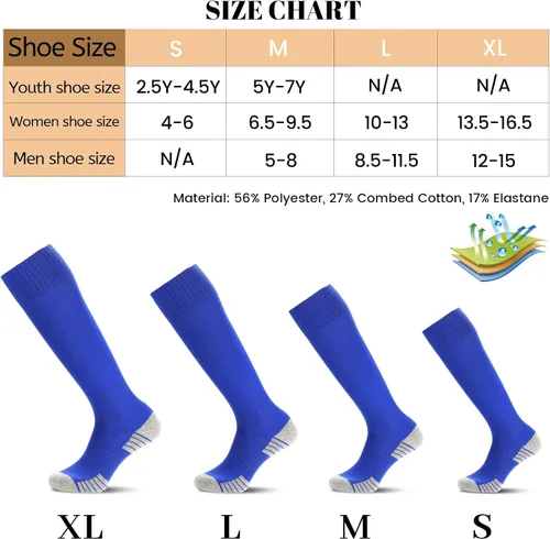 Miniatura 2 de Ultrafun 4 pares de calcetines de fútbol acolchados hasta la rodilla para hombres, jóvenes y niños