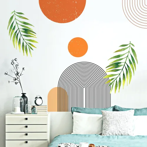 Miniatura 7 de Calcomanías de Pared Bohemias de Mediados de Siglo Modernas Despegar y Pegar, Pegatinas de Vinilo de Pared de Arcos Grandes Sol, Hojas Plantas