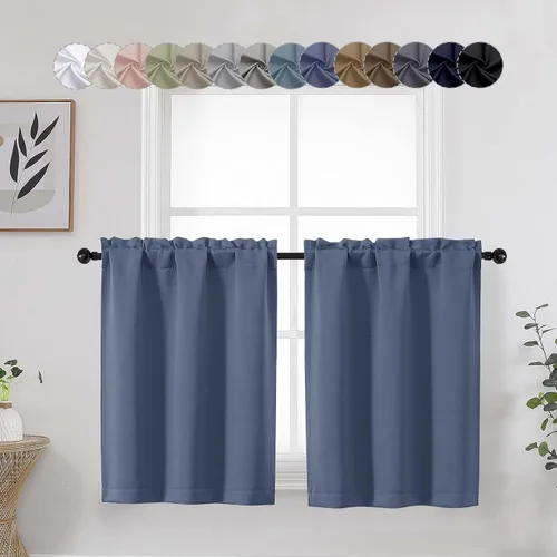 Miniatura 42 de Aqua Cafe - Juego de 2 paneles de cortinas opacas de 24 pulgadas de largo, con aislamiento térmico suave y sólido, para ventanas de baño, sótano