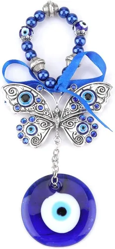 Adorno colgante de ojo turco de la suerte, ojo turco con mariposa, amuleto turco contra el mal de ojo, llavero colgante para auto y hogar