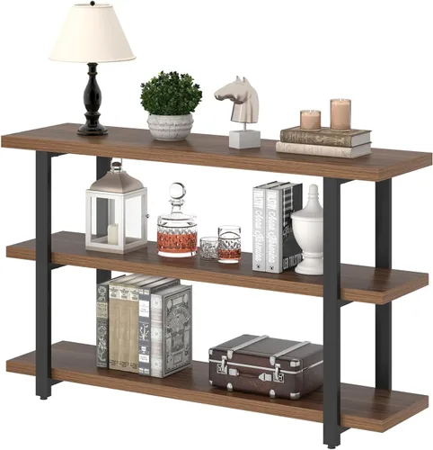 Miniatura 8 de FOLUBAN Mesas de consola para entrada, mesa de sofá moderna de madera y metal con estantes de almacenamiento para sala de estar, pasillo, entrada