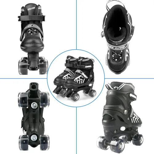 Miniatura 6 de Patines ajustables para niños pequeños con ruedas iluminadas para niños y niñas principiantes para deportes de interior y exterior Negro & blanco