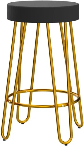 Miniatura 4 de Yaheetech Juego de 2 taburetes de bar, taburetes redondos de terciopelo, sillas de bar de altura de mostrador sin respaldo con patas doradas
