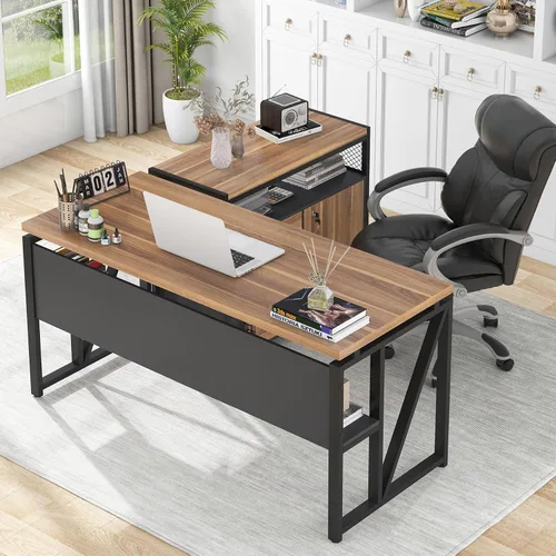 Tribesigns Escritorio en forma de L de 55 pulgadas con cajón, escritorio ejecutivo para computadora y archivador lateral, 2 piezas de muebles de