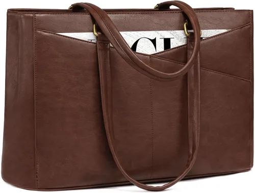 Miniatura 12 de LOVEVOOK Bolsa para laptop para mujeres, bolsa de mano para laptop de 15.6 pulgadas para mujeres, bolsas de mano de trabajo de cuero vintage