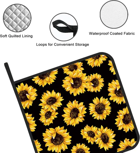 Miniatura 3 de Juego de 2 soportes para ollas florales de girasol, resistentes al calor, para microondas, hornear, horno, platos finales y barbacoa Girasol floral