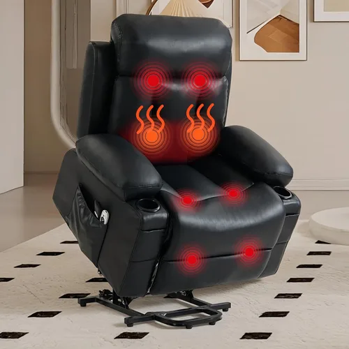 Miniatura 8 de Power Lift Recliner Chair for Elderly, Electric Oversized Single Sofa with Vibration Massage and Heat, Cup Holder and USB Charge Port for Living