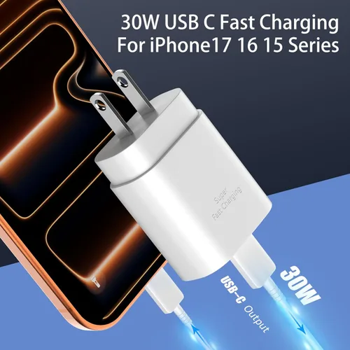 Miniatura 2 de Cargador rápido para teléfono 17 16 15, bloque de carga USB C de 30 W para teléfono 17 16 15 Pro Max y cable tipo C de 8 pies para iPhone 17/Air/17