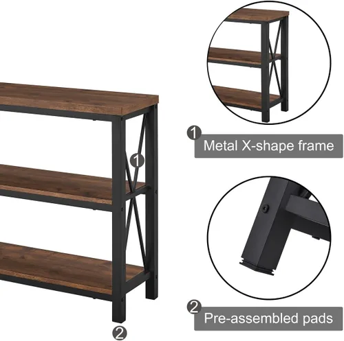Miniatura 6 de BON AUGURE - Mesa de consola rústica detrás del sofá, mesa industrial de entrada con estantes, mesas de sofá de 3 niveles estilo granja para sala