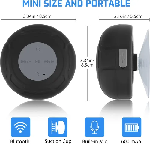Miniatura 5 de Altavoz de ducha Bluetooth impermeable portátil inalámbrico resistente al agua altavoz ventosa, micrófono integrado regalos para niños altavoz
