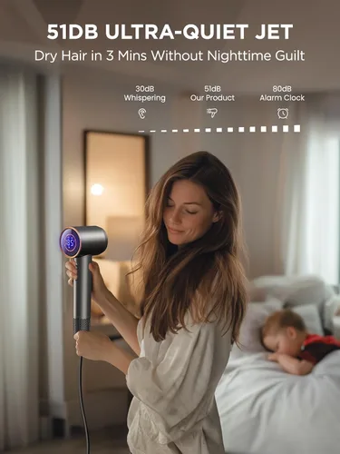 Miniatura 7 de PLAVOGUE Secador de pelo de viaje de doble voltaje con difusor, secador de pelo iónico de alta velocidad para mujeres, secado rápido, bajo ruido