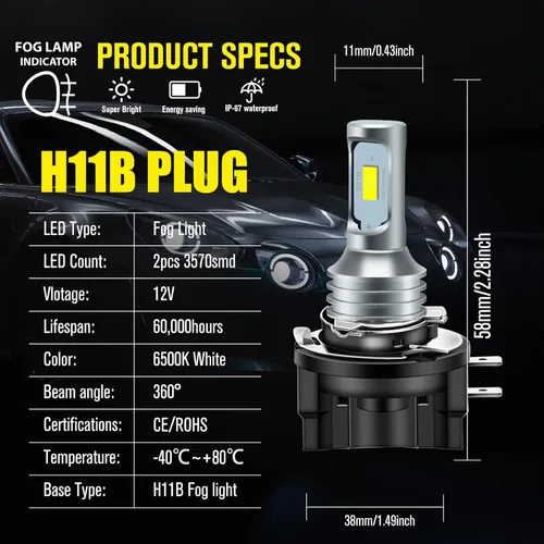 Miniatura 7 de AC/DC 9-36V H11B Bombilla LED antiniebla blanca, 3800LM súper brillante 2x45mil 5730 chips H11C1 bombillas LED para automóviles camiones, sin
