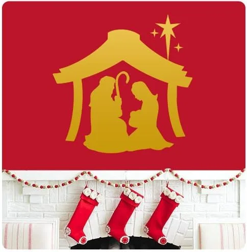 Miniatura 5 de Calcomanía de pared con diseño de belén de Joseph Mary Jesus, Feliz Navidad, Temporadas Saludos, Felices Fiestas, Signo de Santa Jesús, opciones
