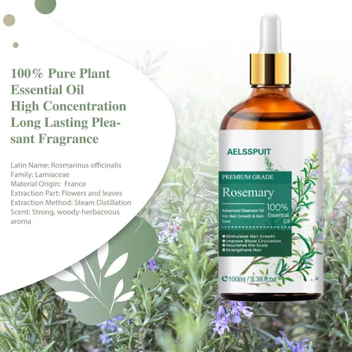 Miniatura 2 de Aceite esencial de romero para el crecimiento del cabello y el cuidado del cuero cabelludo, 3.38 onzas líquidas (3.4 fl oz), aceite orgánico 100%