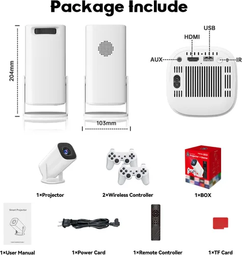 Miniatura 6 de Proyector y juego P30 Max con 2 controladores inalámbricos, consola de videojuegos con juegos retro, más de 15000 juegos, 4k Smart Plus HD Auto