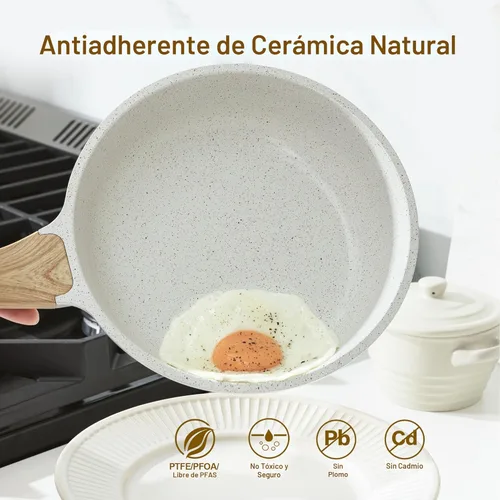 Miniatura 2 de SENSARTE - Sartén antiadherente de cerámica, para omelet y huevos, sartén de chef saludable y no tóxica, compatible con inducción, con mango Blanco
