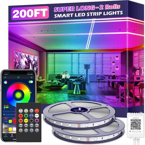 Miniatura 9 de Tira de luces LED inteligentes, con sincronización de música, 5050 RGB, luces que cambian de color, aplicación Bluetooth, control remoto por