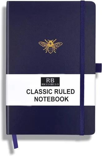 Miniatura 26 de RICCO BELLO - Cuaderno clásico con rayas universitarias, diario con forro de piel sintética para escribir, trabajo, hogar, escuela, 192 páginas a
