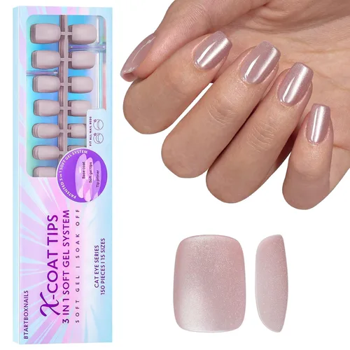 Miniatura 30 de BTArtboxnails XCOATTIPS uñas postizas con punta francesa - Uñas postizas largas cuadradas con base de purpurina rosa, 90 piezas de puntas de uñas