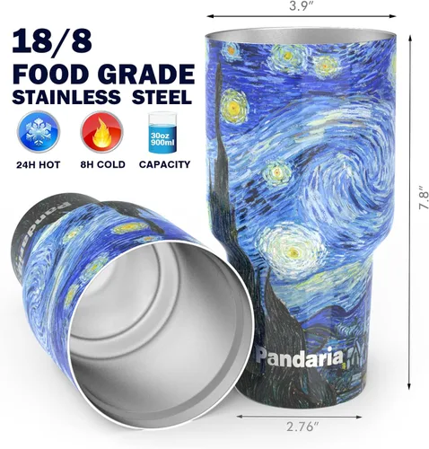 Miniatura 3 de Vaso de 30 onzas con tapas y pajillas, 100% a prueba de fugas, apto para portavasos con popote, vaso de acero inoxidable recubierto de doble pared