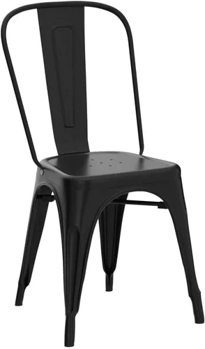 Miniatura 5 de Flamaker Sillas de comedor de metal para uso en interiores y exteriores, sillas laterales apilables con respaldo para cocina industrial, sillas Negro