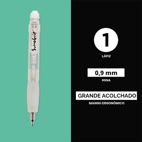 Miniatura 3 de SAKURA 50280 SumoGrip, lápiz de 0.9 mm con borrador, transparente