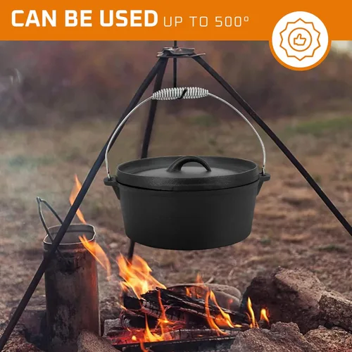 Miniatura 6 de Bruntmor Set de cocina para acampar de 7 piezas. Ollas y sartenes de hierro fundido precurado para exteriores Comefire. Juego de sartenes