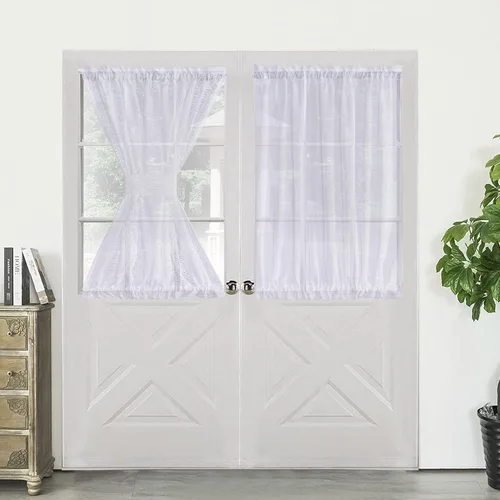 Miniatura 20 de Demetex Cortinas francesas para puerta delantera, juego de 2 paneles de cortina semitraslúcidos de lino para puerta delantera, pequeños