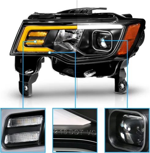 Miniatura 3 de AmeriLite - Conjunto de faros delanteros de repuesto para Jeep Grand Cherokee Switchback 2017-2022, faros de proyector cuadrados LED, negro, lado