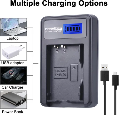 Miniatura 4 de Paquete de 2 baterías de cámara EN-EL20 EN-EL20a y cargador USB LCD para cámaras NIKON 1 J1 J2 J3 S1 AW1