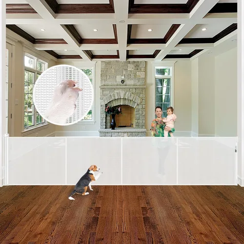 Miniatura 10 de Puerta retráctil reforzada de 96 pulgadas de ancho con varillas de apoyo, puerta retráctil extra larga para perros, puertas exteriores para Negro