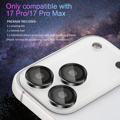 Miniatura 7 de Protector de Lente de Cámara para iPhone 17 Pro/17 Pro Max, Protector de Cámara de Vidrio Templado Individual con Bandeja de Instalación Compatible