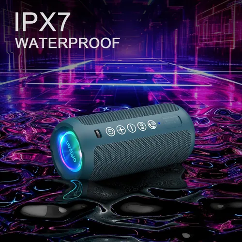 Miniatura 7 de Ortizan Altavoz Bluetooth portátil: IPX7 impermeable, sonido fuerte de 24 W, graves profundos, Bluetooth 5.3, luces LED, emparejamiento estéreo Azul