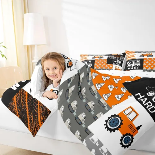 Miniatura 7 de Feelyou Juego de ropa de cama de tractor, edredón de excavadora, juego de edredón de automóvil de dibujos animados para niños, juego de edredón
