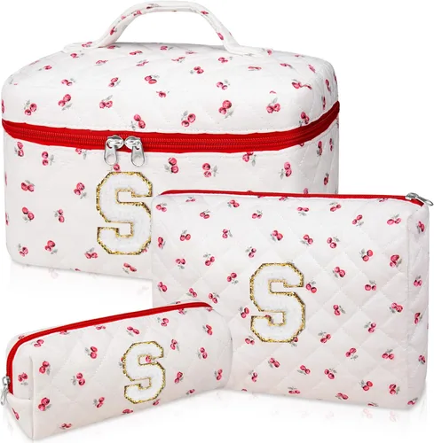 Miniatura 14 de Set de Bolso de Maquillaje Inicial Junesters, Bolso de Maquillaje Acolchado Personalizado, Bolso de Cosméticos Floral Grande para Mujeres, Bonitos