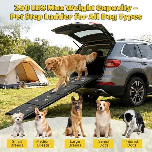 Miniatura 7 de Rampa para perros para automóvil de 63 pulgadas de largo y 17 pulgadas de ancho, rampas portátiles para perros grandes, superficie de alfombra