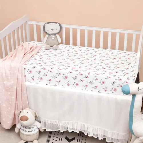 Miniatura 3 de PHF - Juego de 3 sábanas ajustadas de rosa floral para cuna, sedosas, cómodas, transpirables, para niños y niñas, 28 x 52 pulgadas, se adapta a