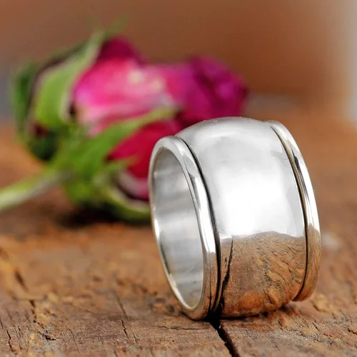 Miniatura 7 de Boho-Magic Anillo giratorio de plata de ley 925 para mujer, anillo de cúpula ancha, Metal, no aplica