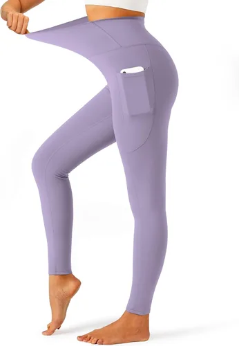 YOYOYOGA Leggings de yoga para mujer con acabado de carbono, pantalones de yoga de cintura alta con bolsillos, leggings de entrenamiento para correr