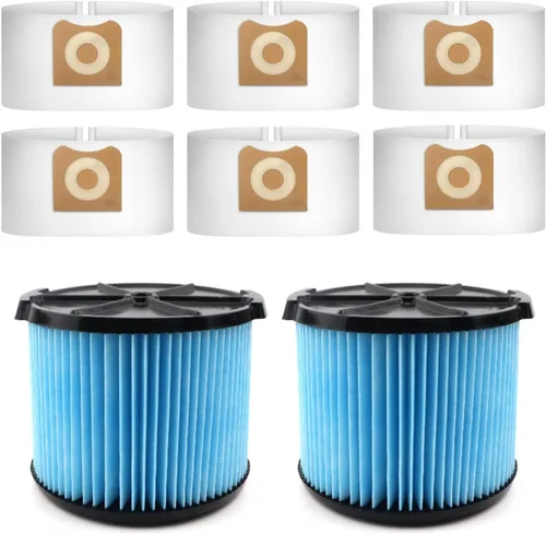 Paquete de 2 VF3500 de repuesto compatibles con aspiradoras Ridgid de 3 a 4.5 galones y 6 bolsas de filtro VF3501 compatibles con aspiradoras Ridgid