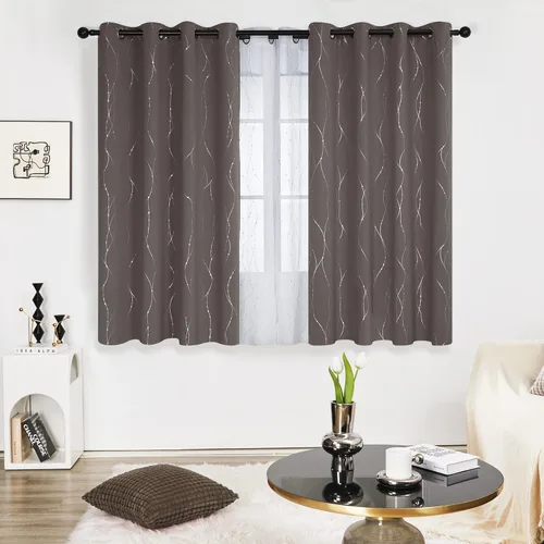 Miniatura 2 de Deconovo Cortinas blackout de cocina, 45 pulgadas de largo, paquete de 2 cortinas con aislamiento térmico, patrón de puntos, para comedor